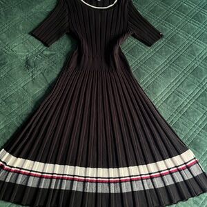 Tommy Hilfiger Black Fit and Flare Dress with Crew Neck